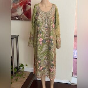 Floral Embroidered Green Pakistani dress